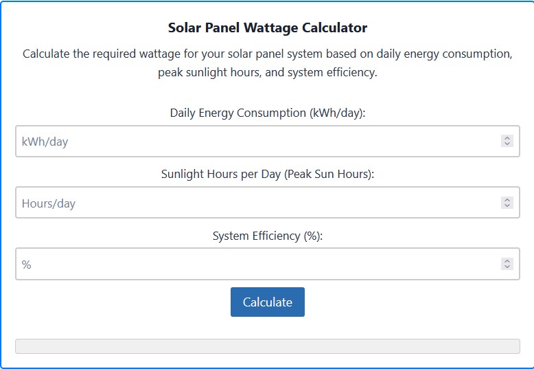 Solar Panel Wattage Calculator Calculate Solar Panel Sizes And Wattage