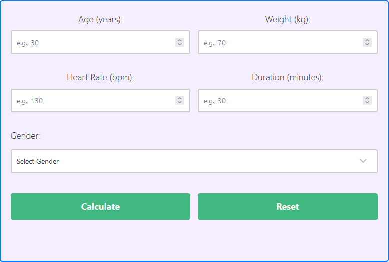 Calories Burned By Heart Rate Calculator Calculate Calories Burned