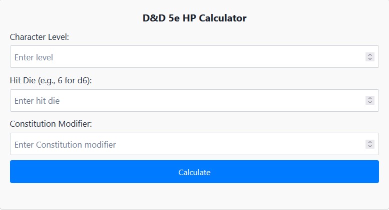 D&D 5e HP Calculator