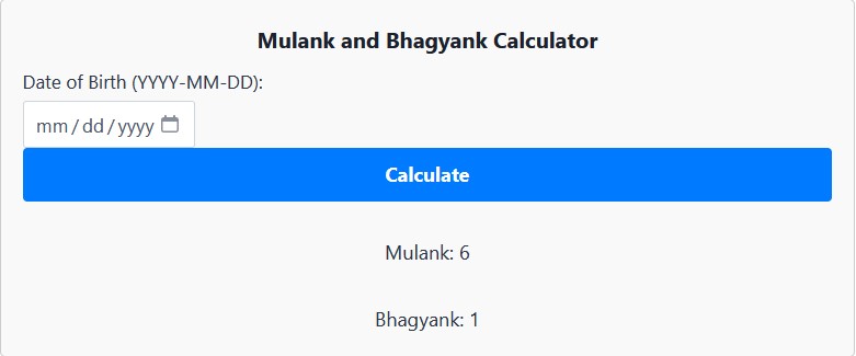 Mulank and Bhagyank Calculator