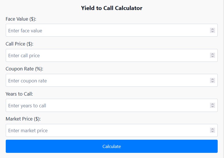 Yield to Call Calculator