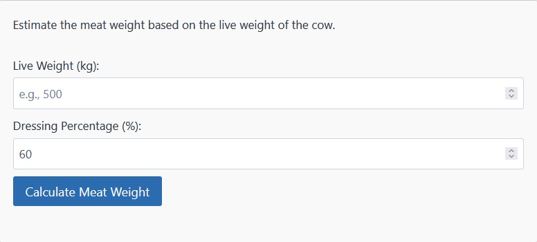 Cow Live Weight vs Meat Weight Calculator