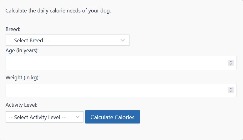 Dog Food Calorie Calculator