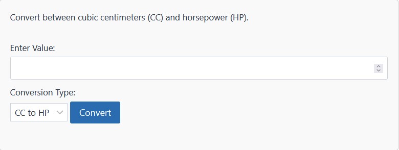 CC to HP Conversion / Calculator - How many horsepower is 1 cc