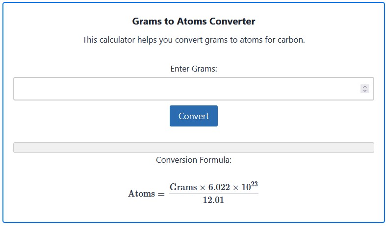 Grams to Atoms Calculator - Convert Grams to Atoms Easily