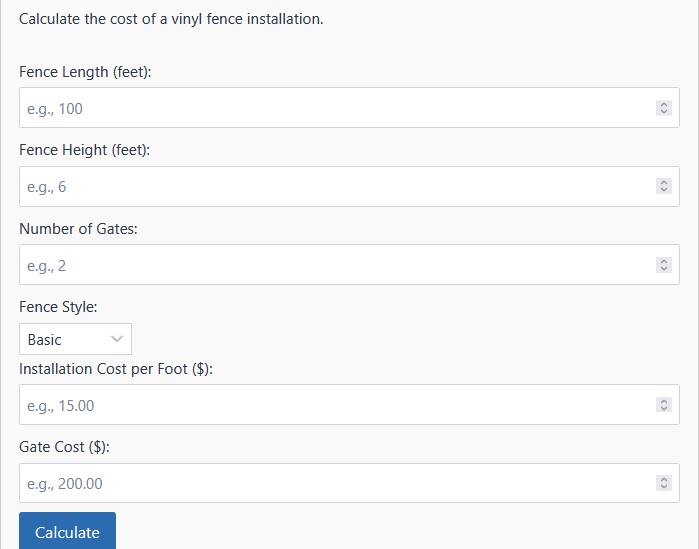 Vinyl Fence Price Calculator Vinyl Fence Cost Estimator