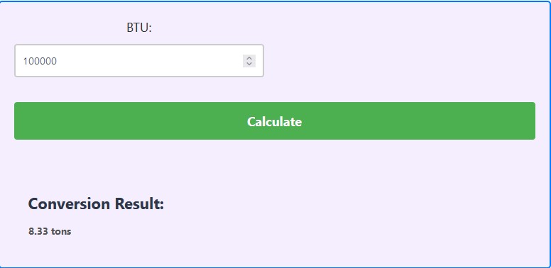 Btu To Tons Conversion Calculator 6290