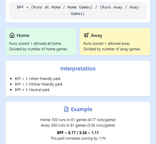 Baseball Park Factor Formula