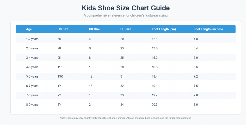 Kids Shoe Size Chart