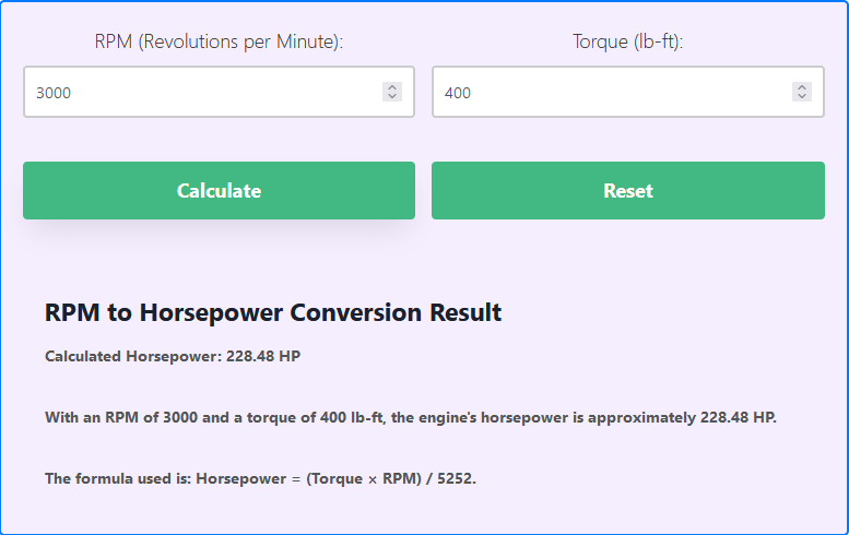 RPM to HP Calculator - Horsepower Calculation From Torque RPM