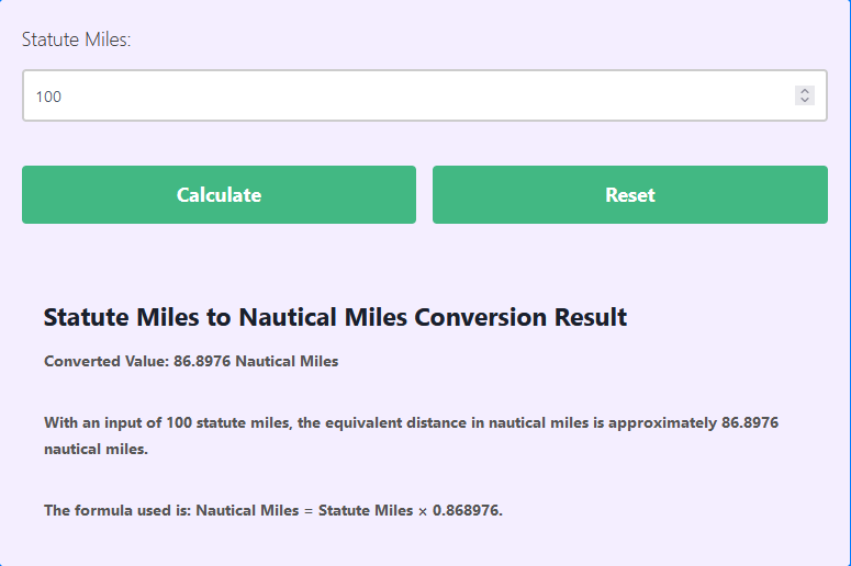 Statute Miles to Miles Calculator - Convert SM to NM